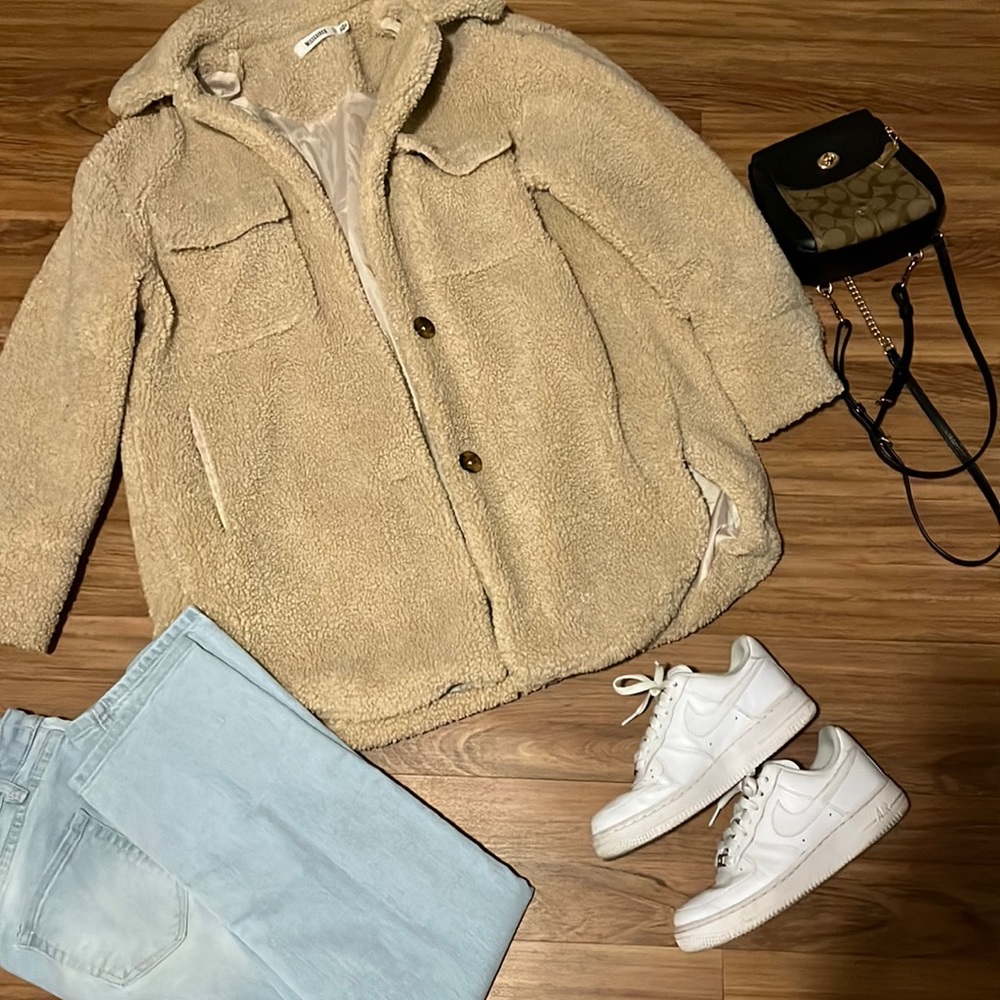Missguided Cream Borg Teddy Long Oversized Trucker Jacket